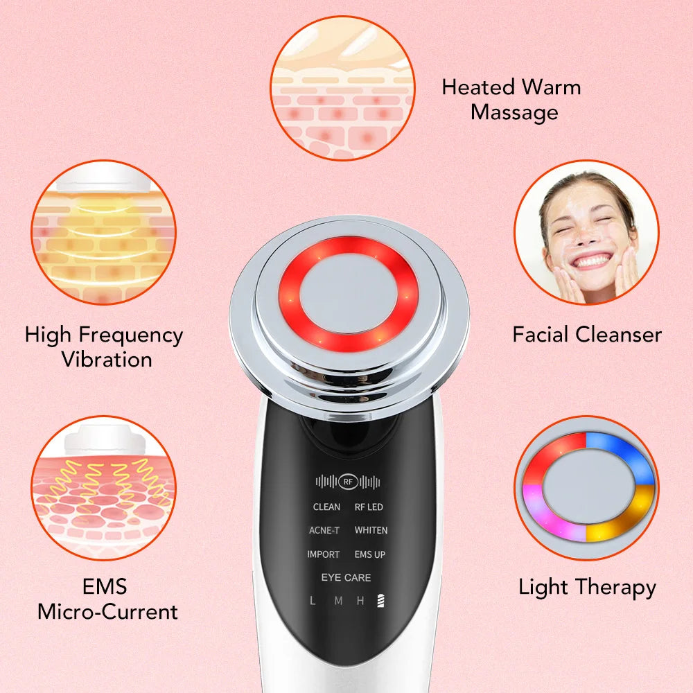 7 in 1 Face Lifting Device EMS Microcurrent Skin Rejuvenation LED Facial Neck Firming Massager Face Beauty Care Apparatus