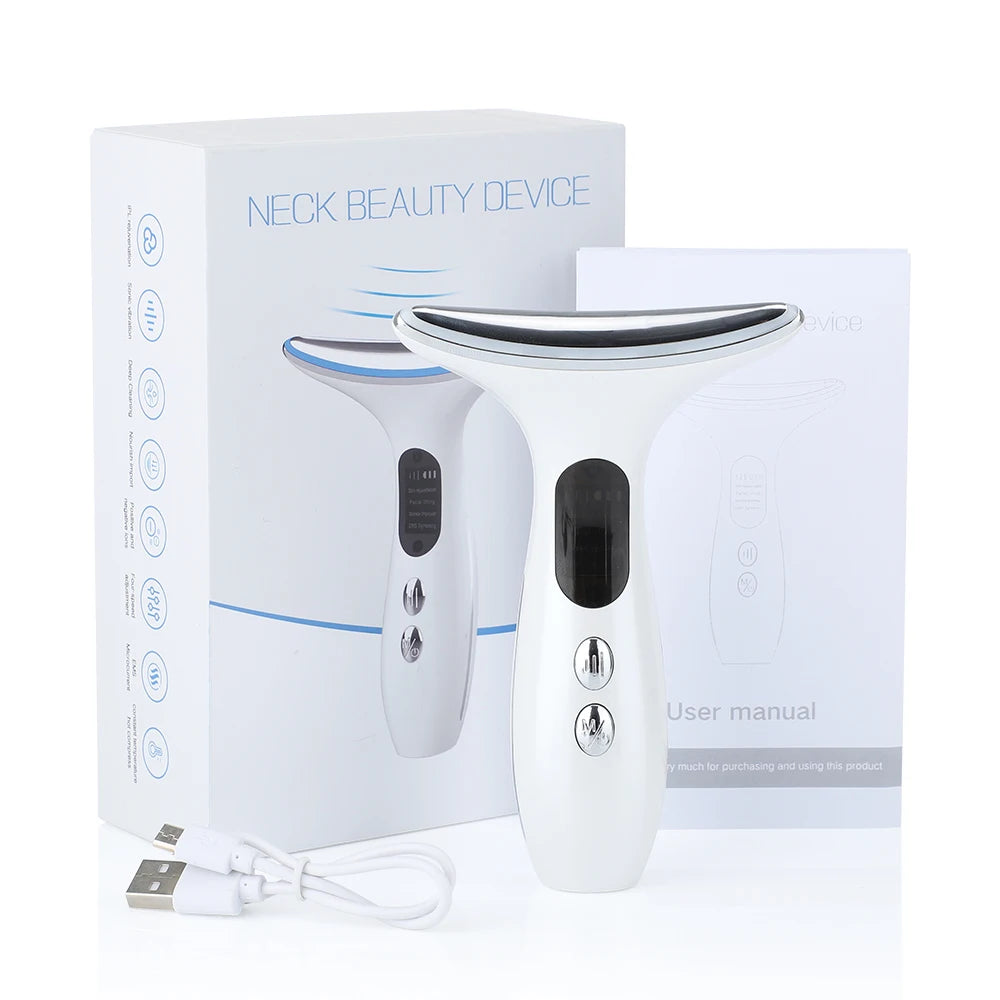 Neck Beauty Device EMS Micro-current Three-color Light Firming and Rejuvenating Skin Ion Importer Facial Lifting for Neck Lines