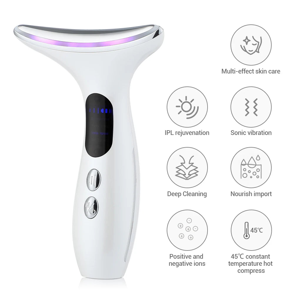 Neck Beauty Device EMS Micro-current Three-color Light Firming and Rejuvenating Skin Ion Importer Facial Lifting for Neck Lines