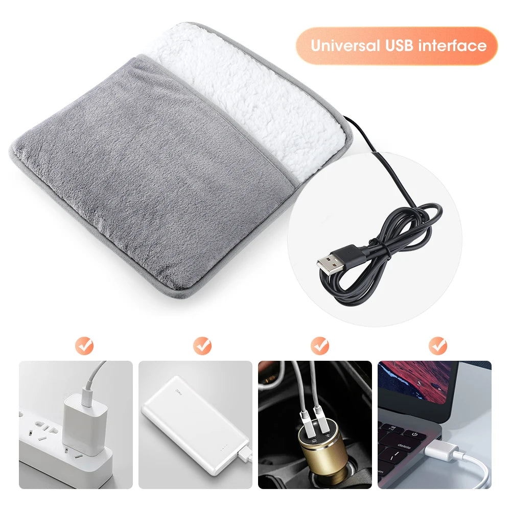 Winter Electric Foot Heating Pad USB Charging Washable Soft Plush 9 Gears Temperature Foot Heater Home Office Foot Warming Mat